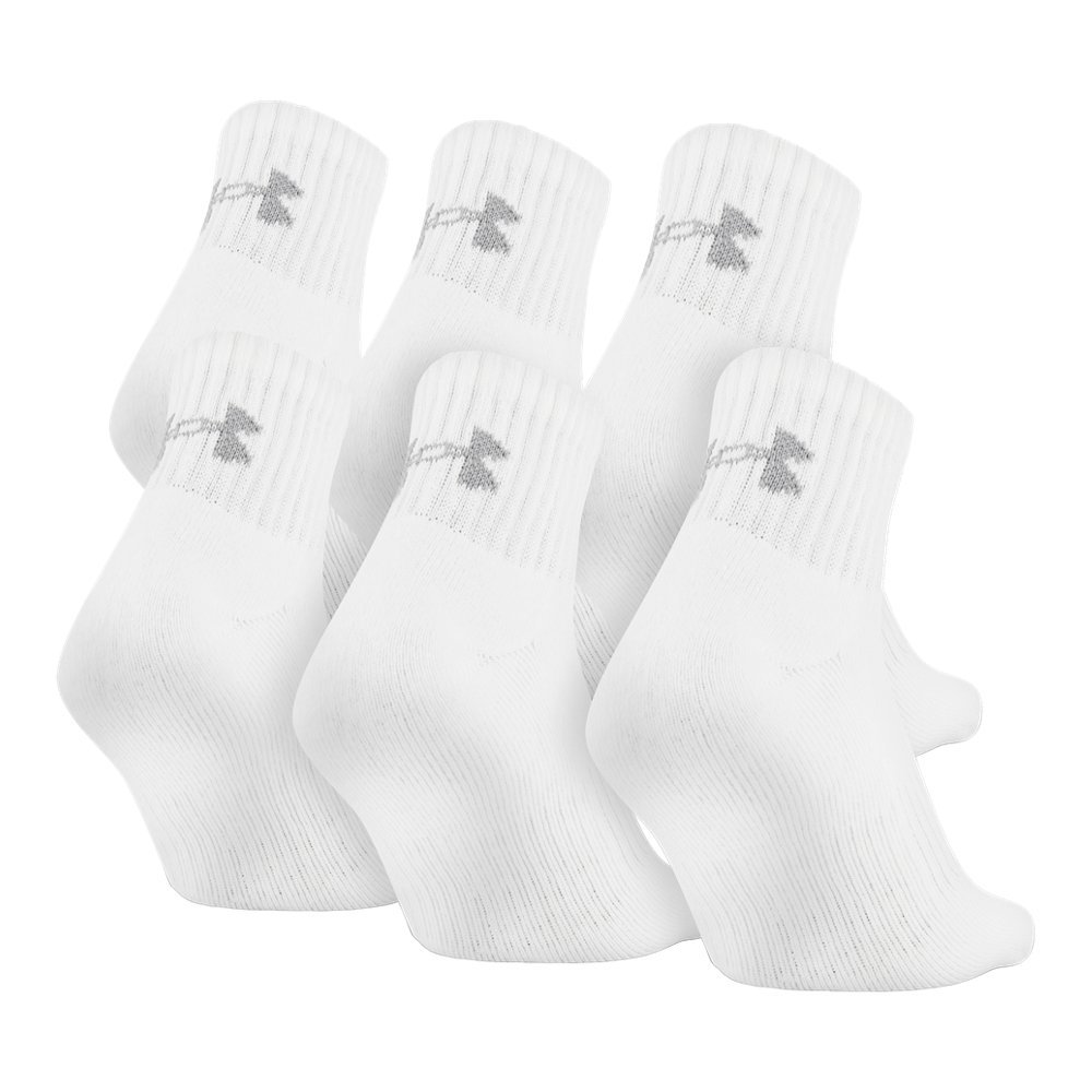 Under Armour Men`s Charged Cotton 2.0 Quarter Socks, 6 Pack (White (1298736-100) / Stealth Grey/White, Large)