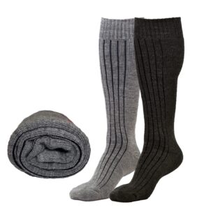 luxury thermal 80% true merino wool socks-over calf, for boots, hiking,ski &home black gray