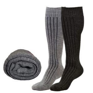 Luxury Thermal 80% True Merino Wool Socks-Over Calf, For Boots, Hiking,Ski &Home Black Gray