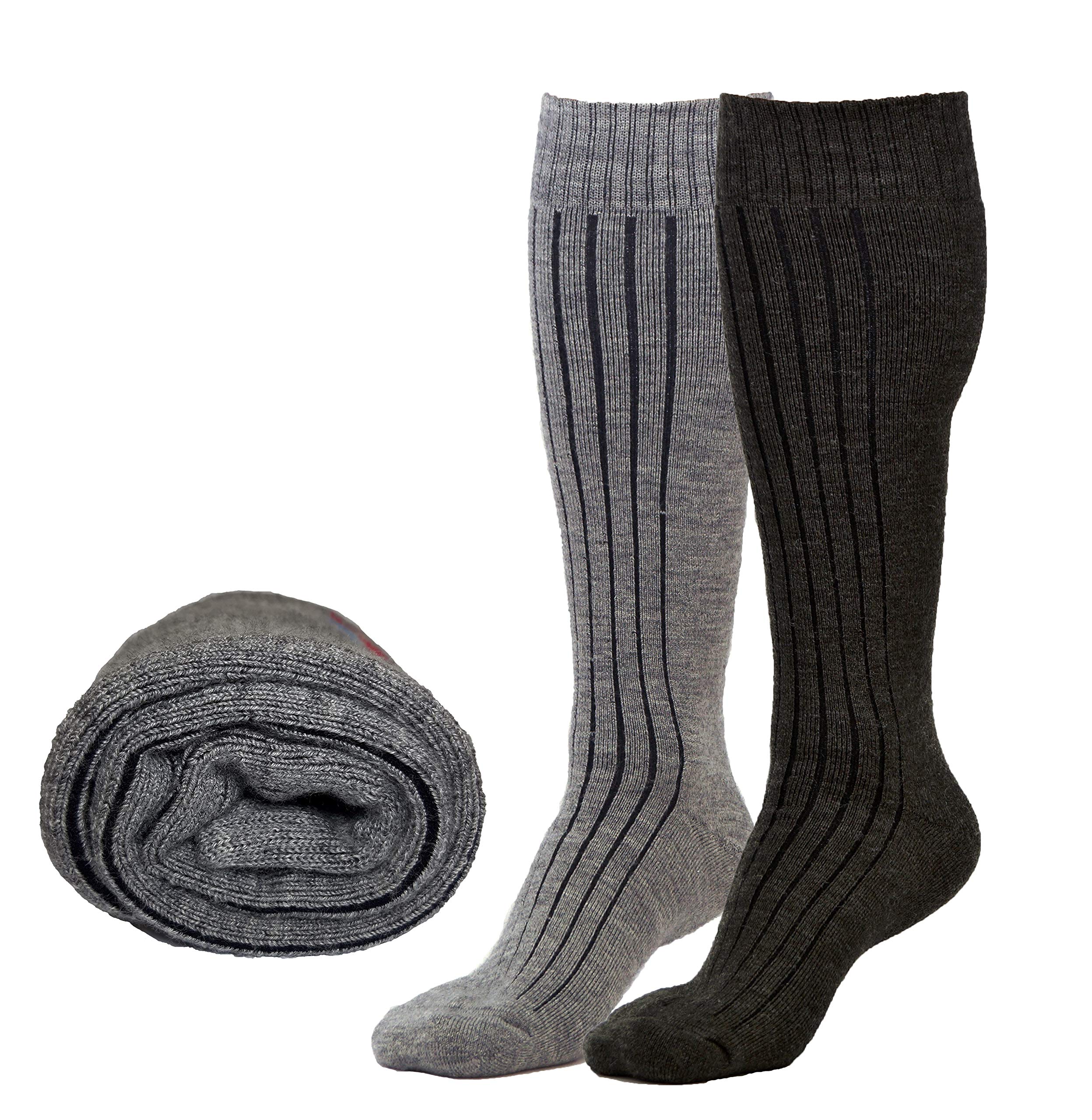 Luxury Thermal 80% True Merino Wool Socks-Over Calf, For Boots, Hiking,Ski &Home Black Gray