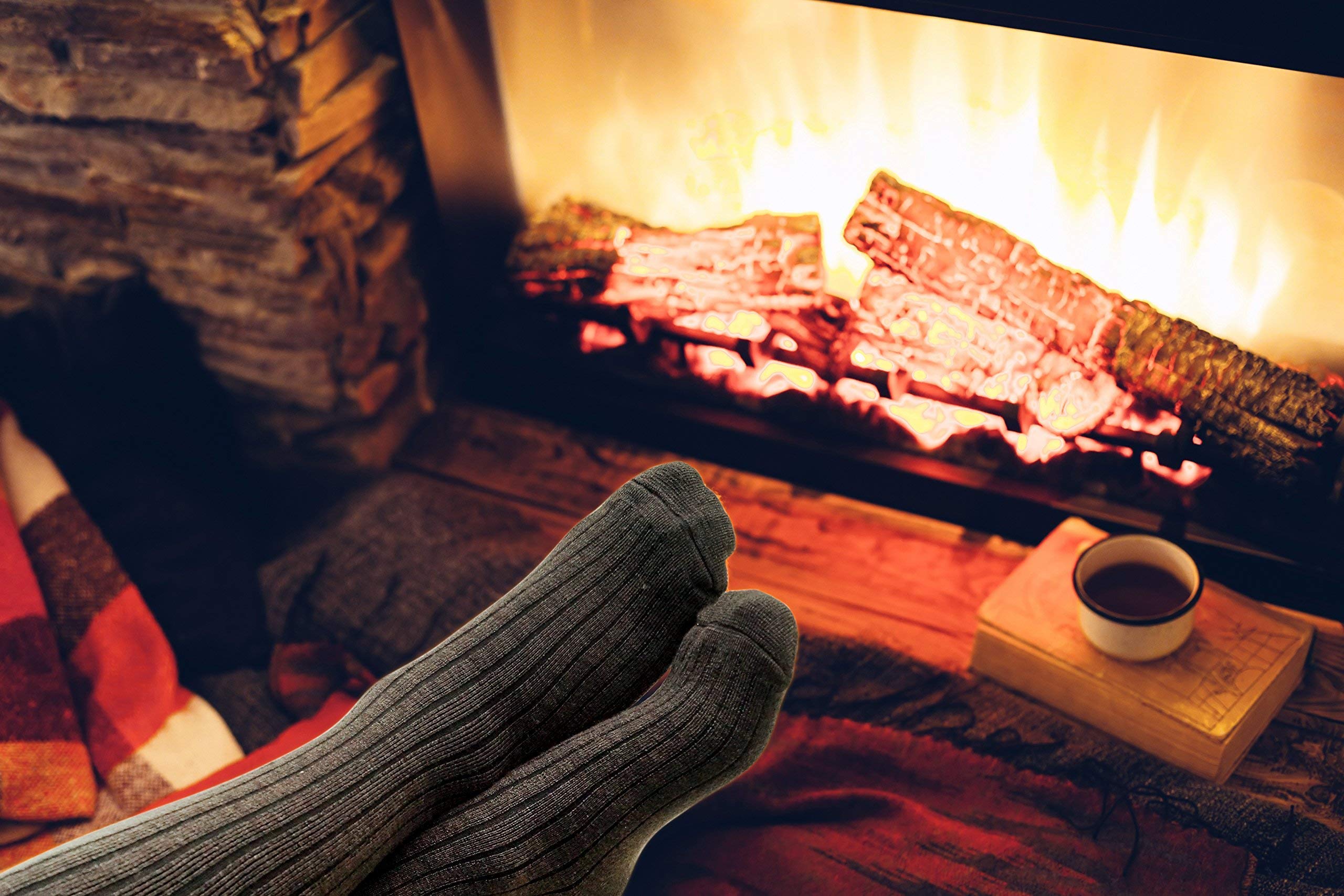 Luxury Thermal 80% True Merino Wool Socks-Over Calf, For Boots, Hiking,Ski &Home Black Gray