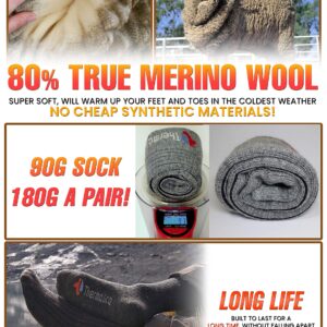 Luxury Thermal 80% True Merino Wool Socks-Over Calf, For Boots, Hiking,Ski &Home Black Gray