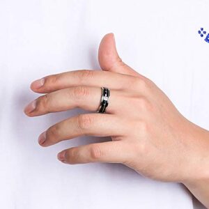 ALEXTINA 7MM Smooth Stainless Steel Spinner Rings for Women Men Heartbeat Couple Rings Black Size 6