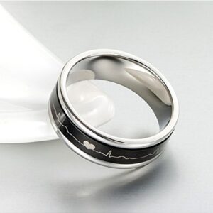 ALEXTINA 7MM Smooth Stainless Steel Spinner Rings for Women Men Heartbeat Couple Rings Black Size 6