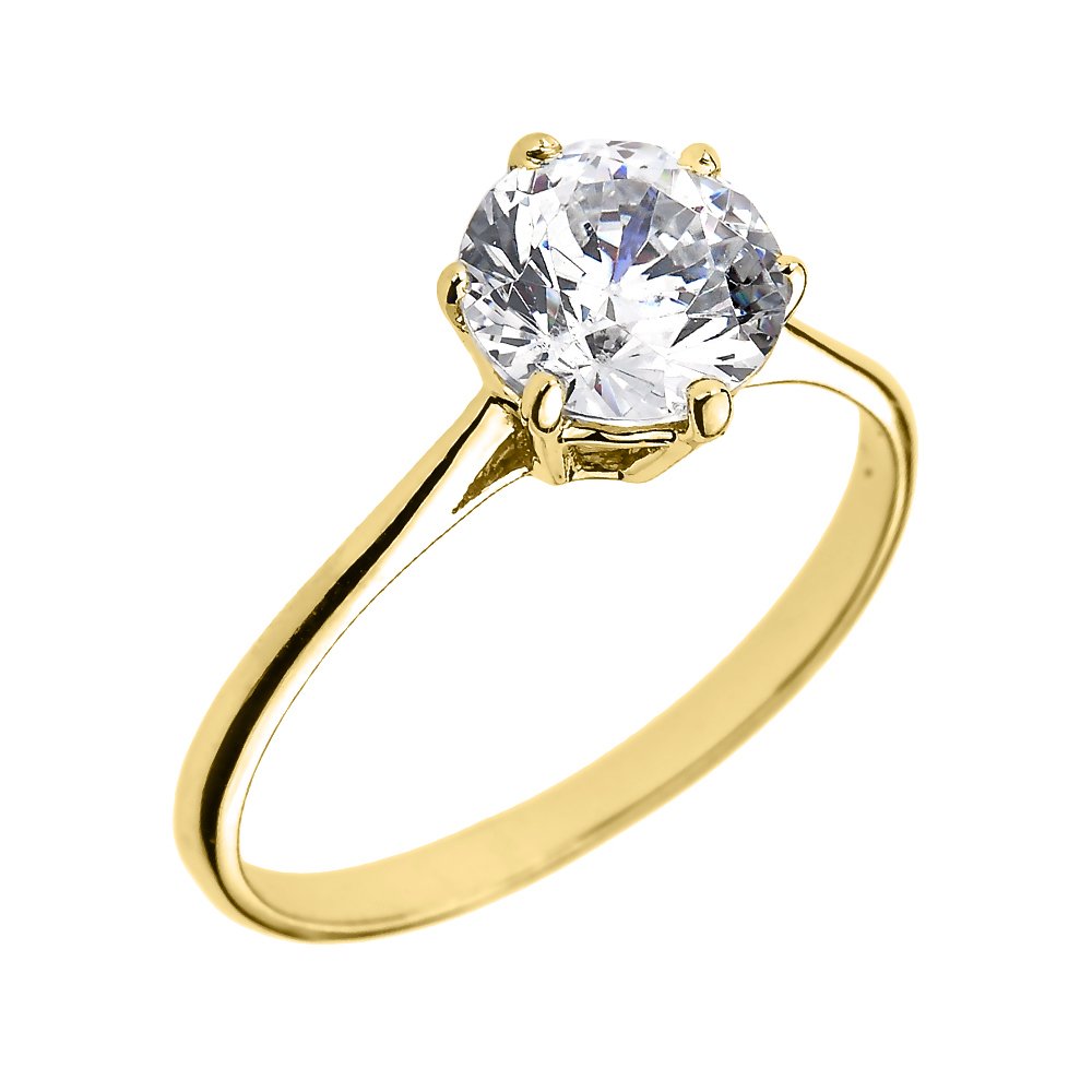 10k Yellow Gold Round CZ Elegant Solitaire Engagement Ring (Size 6.25)