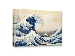 niwo art - the great wave off kanagawa, by katsushika hokusai reproduction - giclee wall art for home decor, gallery wrapped, stretched, framed ready to hang (18"x12"x3/4")