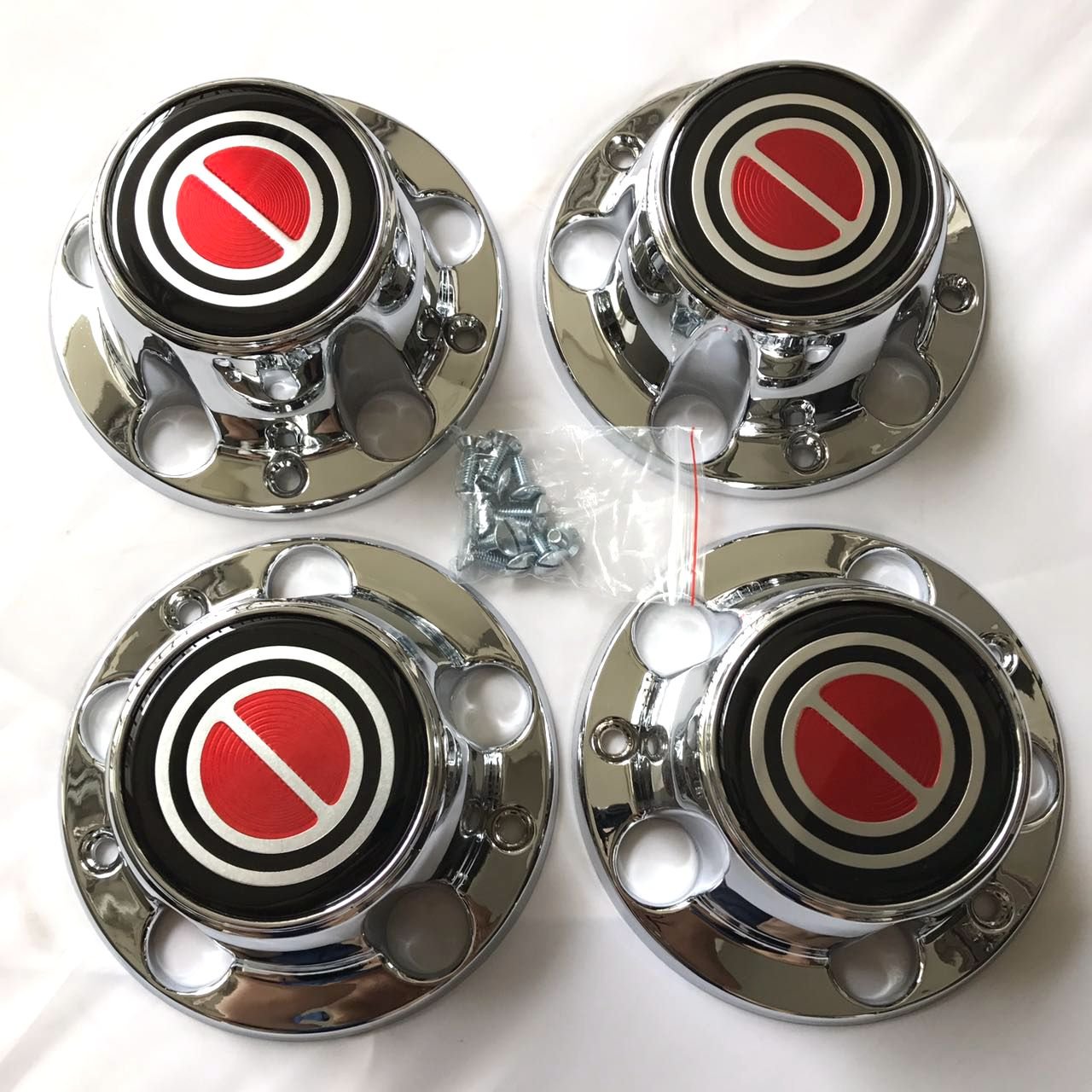 1980-1996 F150 BRONCO VAN Chrome Wheel Hub Center Caps RED Center 4 PCS