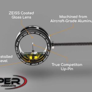 Viper Archery - Pro Series Target Archery Scope and Sight for Recurve and Compound Bows, 1 3/8" Aircraft Aluminum Housing, 0.019 Green Up Pin, 4X Magnification Glass Lens - Made in USA