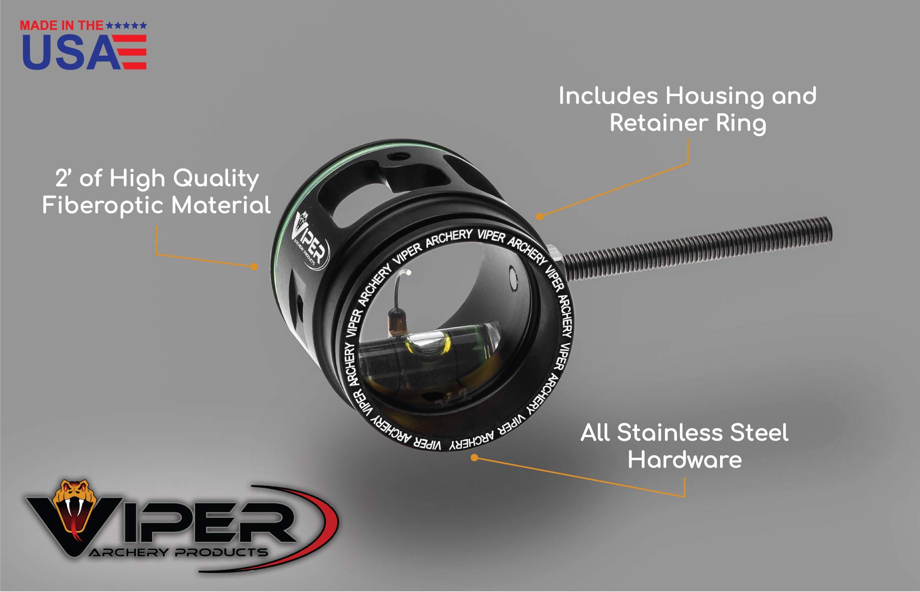 Viper Archery - Pro Series Target Archery Scope and Sight for Recurve and Compound Bows, 1 3/8" Aircraft Aluminum Housing, 0.019 Green Up Pin, 4X Magnification Glass Lens - Made in USA