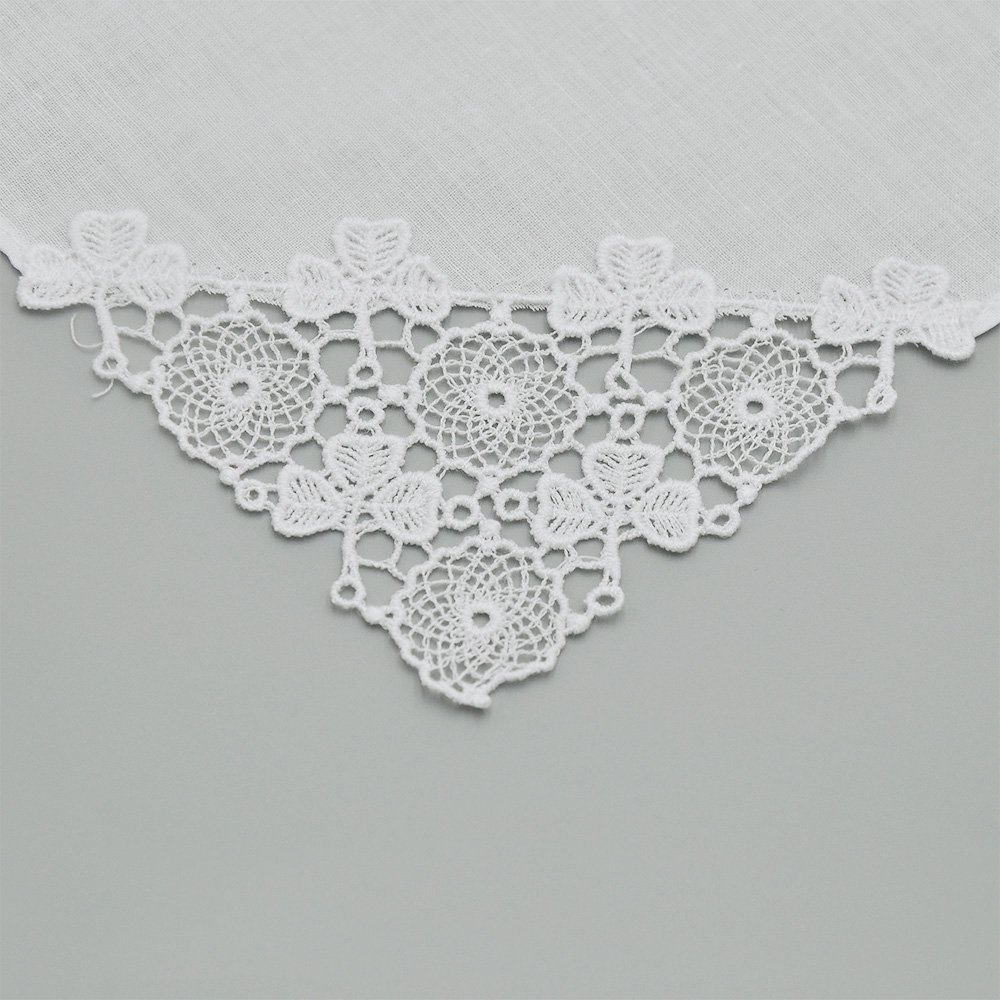 Selected Hanky Women's Cotton Handkerchiefs with Crohet Lace at Corner, Ladies Hankies for Bridal Wedding 12 Pcs Set