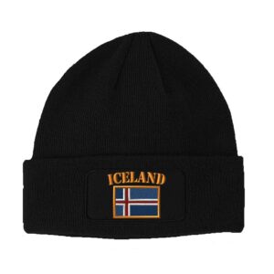 speedy pros patch beanie for men & women iceland flag embroidery acrylic skull cap hats black 1 size