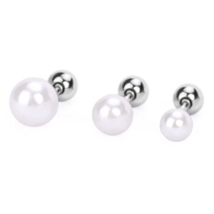 IPINK-3 Pcs 16G (1.2mm) Pearl Tragus Earring Piercing Stud Set Surgical Steel Cartilage Barbell