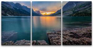 wall26-3 piece canvas wall art - sunset at st mary lake, glacier national park, mt - modern home art stretched and framed ready to hang - 24"x36"x3 panels