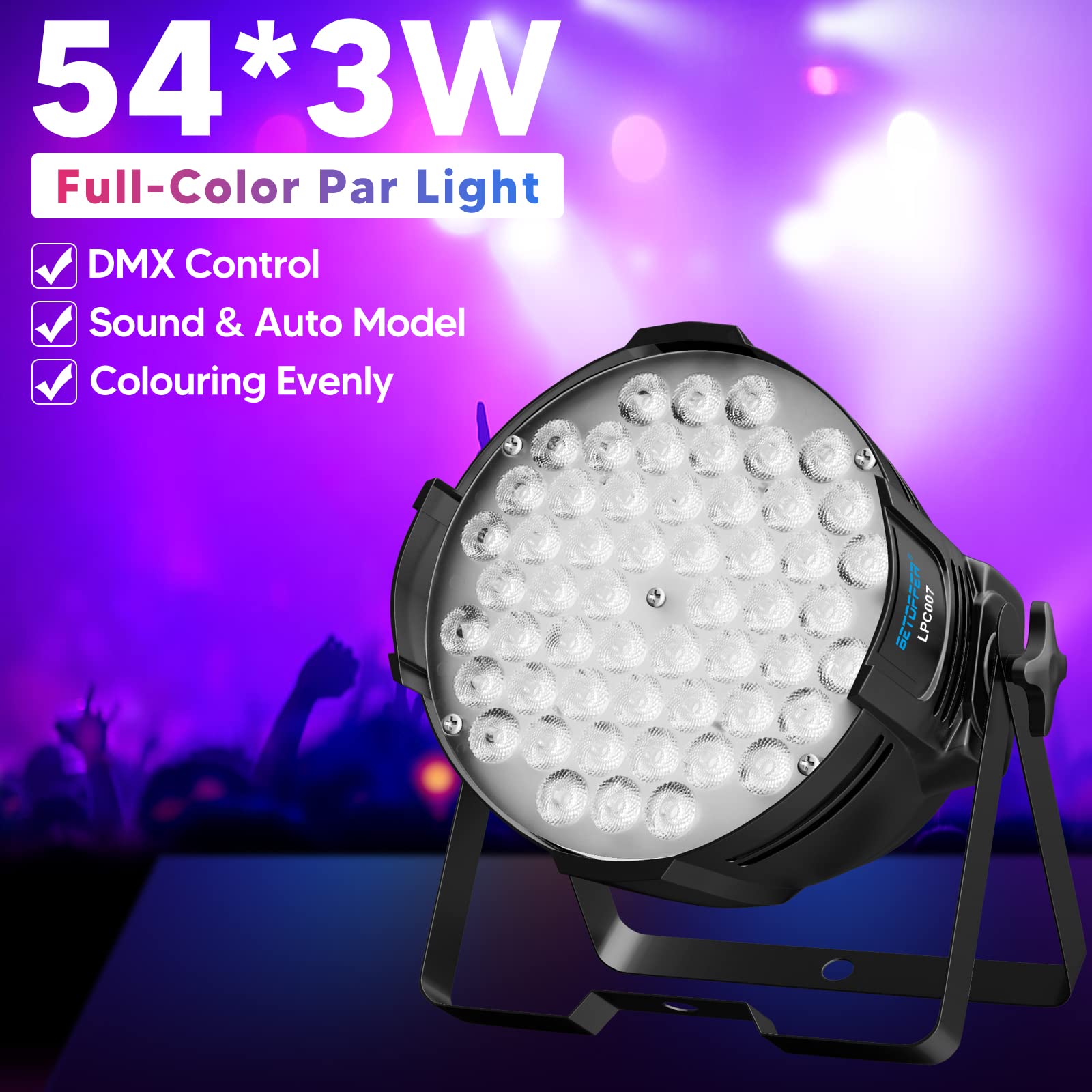 BETOPPER DJ Lights DMX Sound Activated, 54 x 3W LED Par Lights RGB Stage Lights DMX, DJ Par Lights for Church, Concert, Wedding, Party, Bar, Stage Lighting (1)