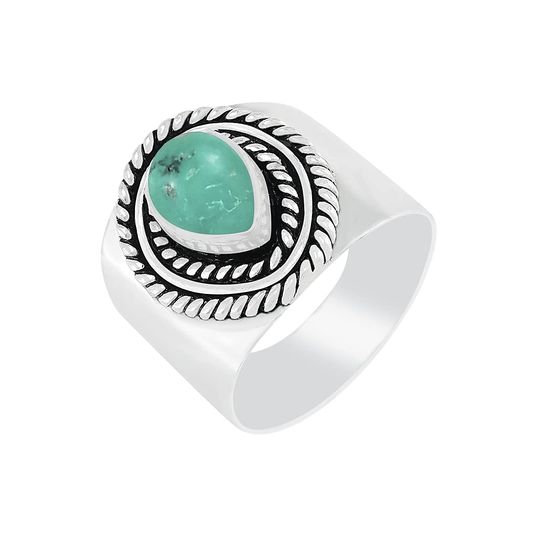 Turquoise Sterling Plated Ring Size 6 For Women, Handmade Green Stone December Bohemian Southwest Birthstone Ring Jewelry Gift For Her