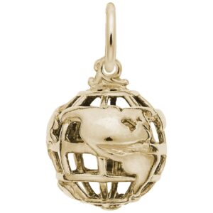 10k yellow gold globe 3d charm, charms for bracelets and necklaces