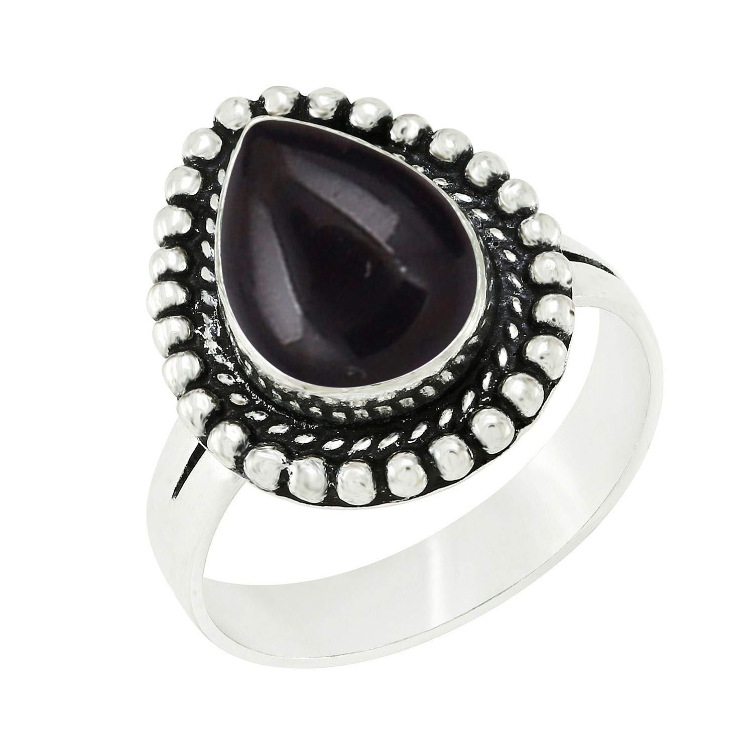 5.07Cts Solitaire Natural Black Onyx 925 Silver Plated Ring Size 9 For Women, Handmade Black Stone July Birthstone Ring Jewelry Gift For Women Mom Wife