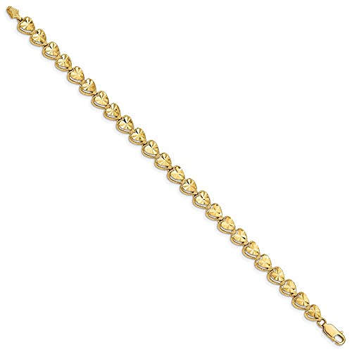 Diamond2Deal Solid 14k Yellow Gold Diamond Cut Heart Bracelet