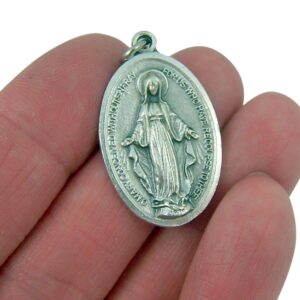 Devotional Gifts and Medals Silver Toned Our Lady of Grace Miraculous Medal Pendant, 1 1/4 Inch