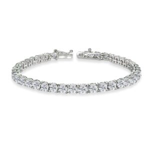 b. brilliant sterling silver 4mm synthetic white sapphire round-cut tennis bracelet for women