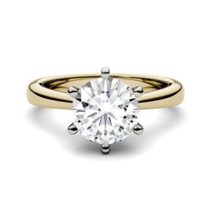 Charles & Colvard Forever One 8mm Round Cut Moissanite Engagement Ring for Women | 1.9 cttw DEW | Lab Grown | Solid 14K Yellow Gold | Size 7