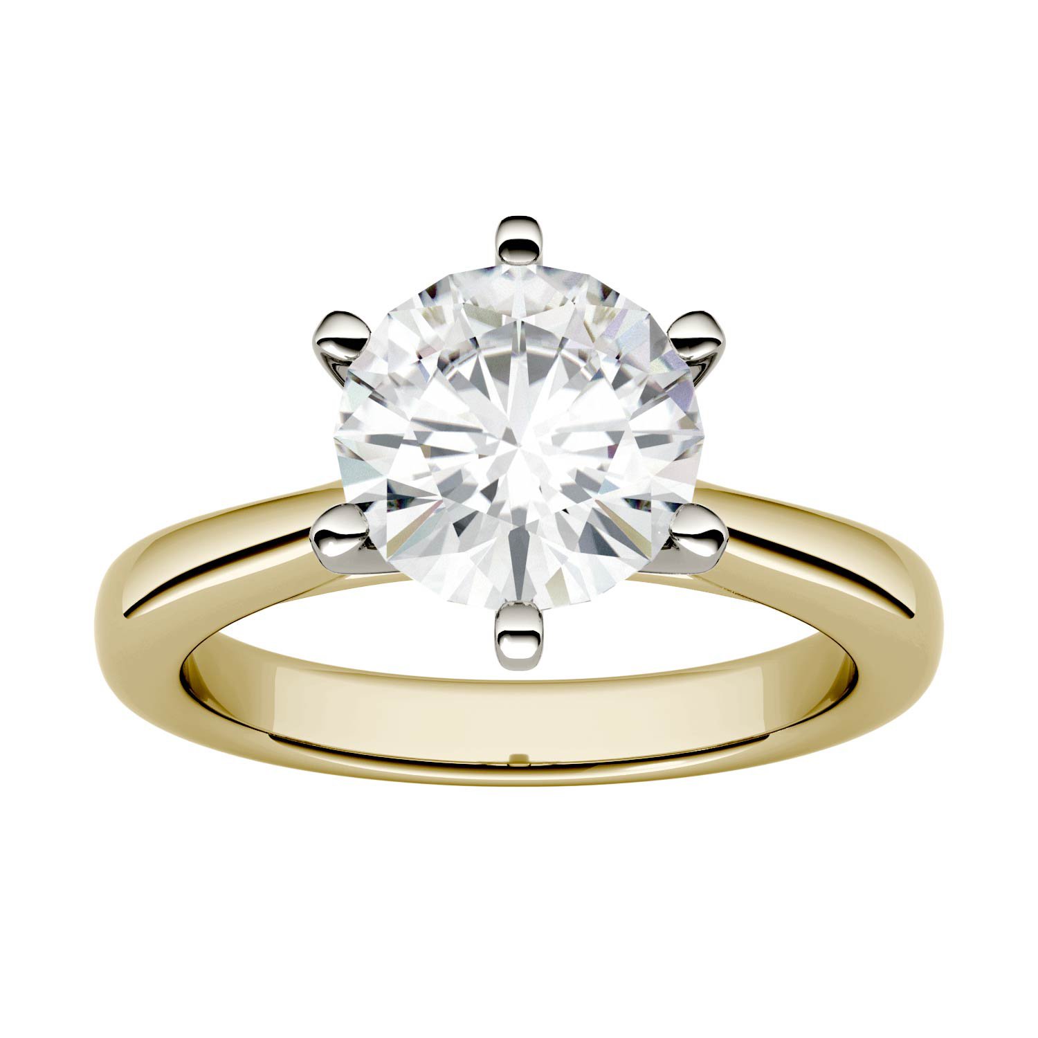 Charles & Colvard Forever One 8mm Round Cut Moissanite Engagement Ring for Women | 1.9 cttw DEW | Lab Grown | Solid 14K Yellow Gold | Size 7