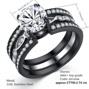 MABELLA Couple Rings Black Men’s Titanium Matching Band Women CZ Stainless Steel Engagement Wedding Sets Size Women 5 Men 9