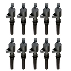 MAS Set of 10 Ignition Coils Pack Compatible with Ford Super Duty E350 E450 F250 F350 F450 F550 F53 Excursion 6.8L V10 Replacement For 3W7Z-12029-AA DG508