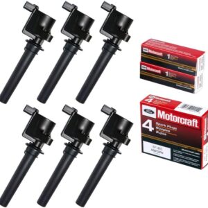 MAS Set of 6 Ignition Coil & 6 Motorcraft Platinum Spark Plugs AGSF32PM SP493 Compatible with Ford Mazda Tribute Mercury 3.0 V6 DG513 DG500 C1458 FD502 UF406 C1387 FD495