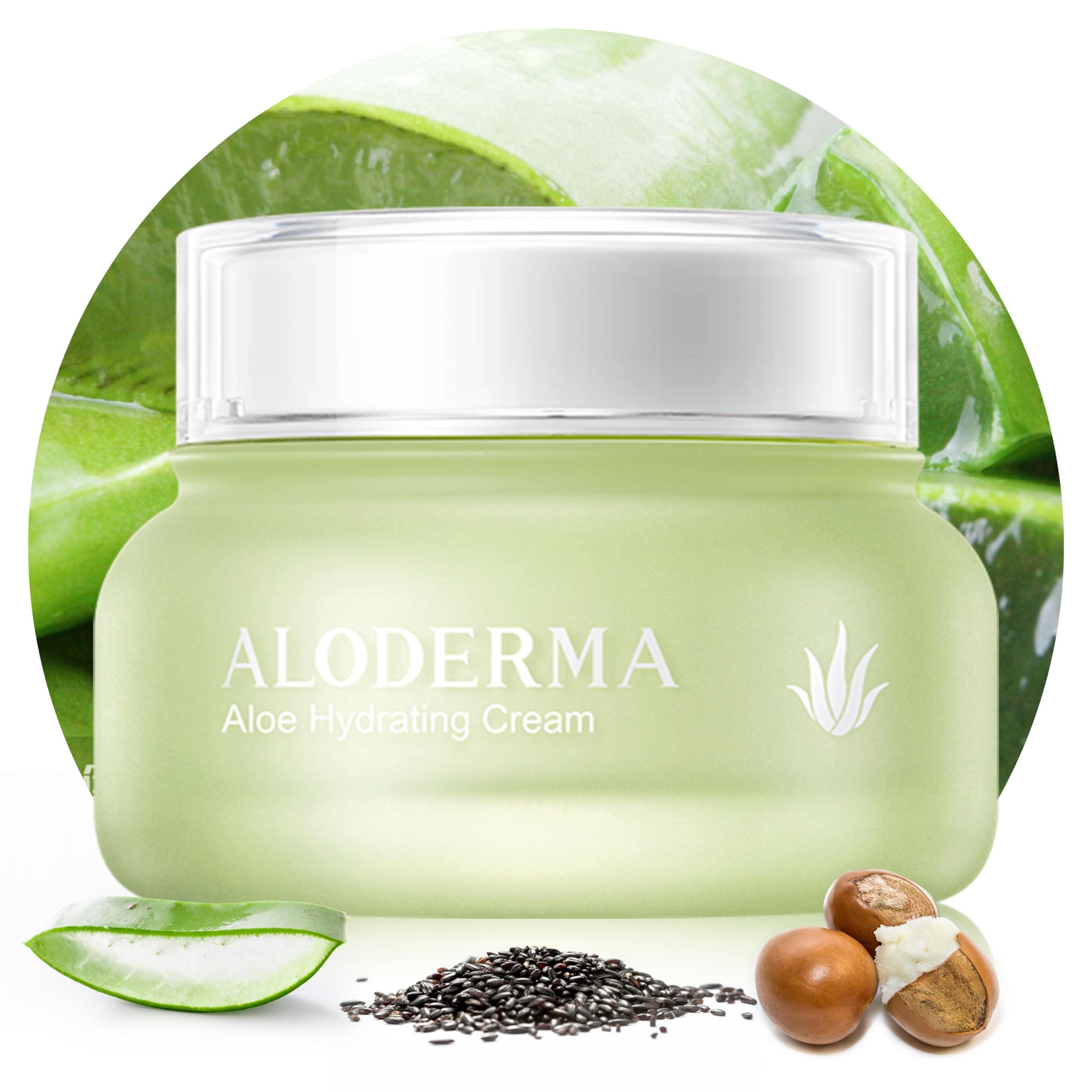 Aloderma Hydrating Face Cream for Dry Skin Made with 70% Organic Aloe Vera - Natural Hydration with Hyaluronic Acid & Arginine - Nourishing Aloe Vera Face Cream - Moisturizing Dry Skin Cream, 1.7oz