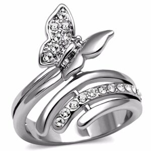 lanyjewelry clear cz set in butterfly stainless steel non tarnish wide band ring - size 5