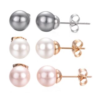 Yoursfs 3 Pairs Faux Pearl Stud Earrings Sets For Women 18K Gold Plated Elegant Small Round Pearl Stud Earring