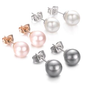 Yoursfs 3 Pairs Faux Pearl Stud Earrings Sets For Women 18K Gold Plated Elegant Small Round Pearl Stud Earring