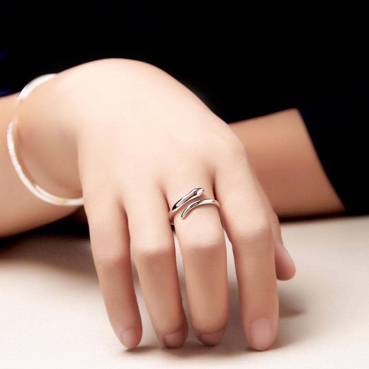 Jewever S925 Sterling Silver Original Snake Manual Lovers Open Ring Women Birthday Gift Jewelry