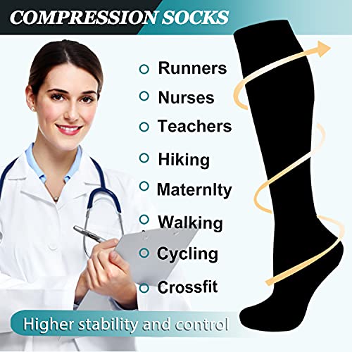 ACTINPUT 8 Pairs Compression Socks Women & Men -Best Medical,Travel & Flight Socks-Running & Fitness，Pregnancy (L/XL, Black)