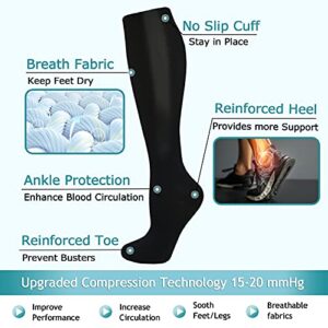 ACTINPUT 8 Pairs Compression Socks Women & Men -Best Medical,Travel & Flight Socks-Running & Fitness，Pregnancy (L/XL, Black)