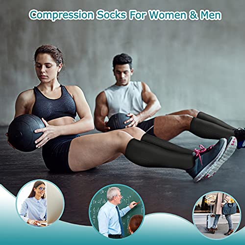 ACTINPUT 8 Pairs Compression Socks Women & Men -Best Medical,Travel & Flight Socks-Running & Fitness，Pregnancy (L/XL, Black)