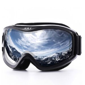 juli ski goggle/snow snowboard goggles for men, women & youth - 100% uv protection anti-fog dual lens(black frame+12% vlt silver len)