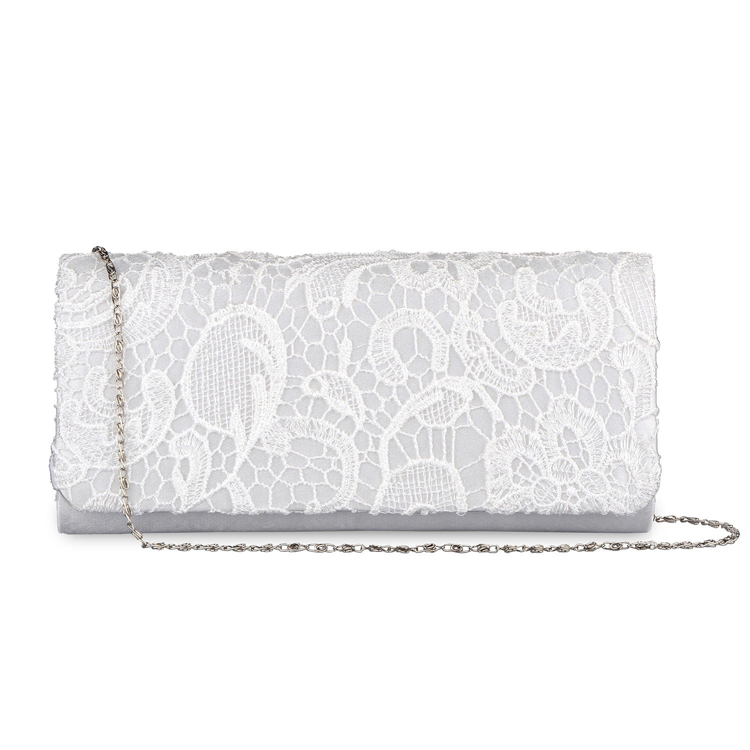 BAGLAMOR Clutch Purses for Women Wedding White Lace Floral Handbag Evening Bag