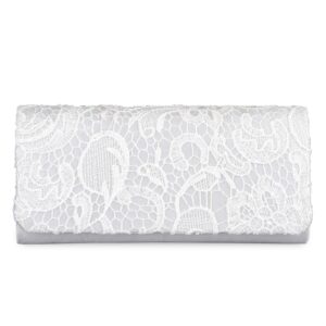 BAGLAMOR Clutch Purses for Women Wedding White Lace Floral Handbag Evening Bag