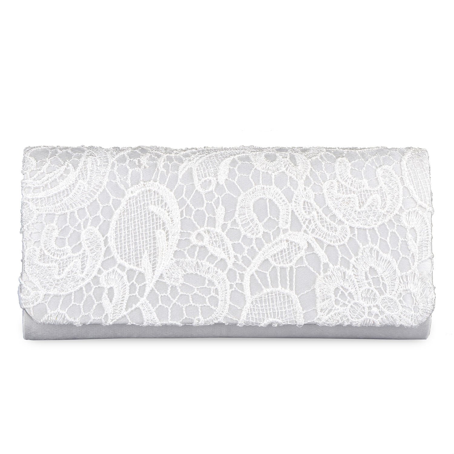 BAGLAMOR Clutch Purses for Women Wedding White Lace Floral Handbag Evening Bag