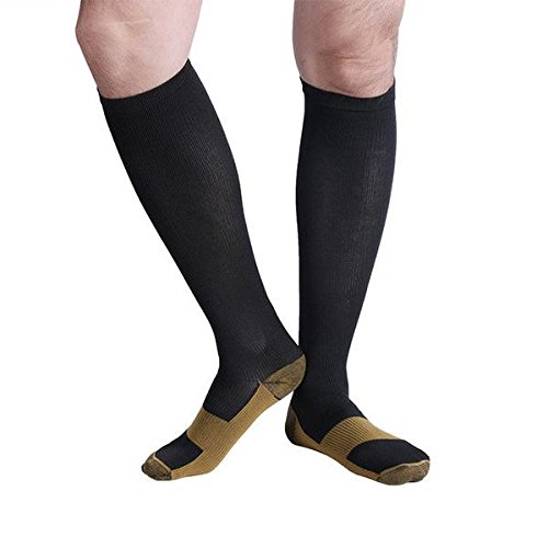 Bcurb Graduated Compression Socks Women and Men - Best Medical, Nursing, Running, Fitness, Sports, Travel & Flight Sock - Over The Calf Below Knee High (Black/Copper - 3 Pair, XXL)