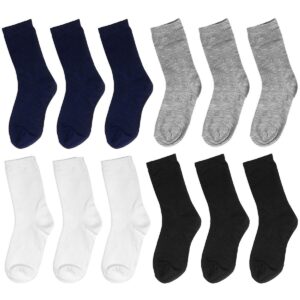 falari 12-pack boy toddler kids cotton crew socks 6-8 black grey navy white