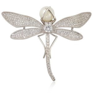 Crystal Pearl Dragonfly Brooch PIN Made with Swarovski Elements