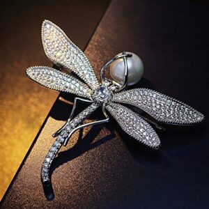 Crystal Pearl Dragonfly Brooch PIN Made with Swarovski Elements