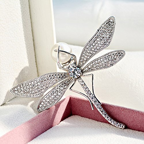 Crystal Pearl Dragonfly Brooch PIN Made with Swarovski Elements