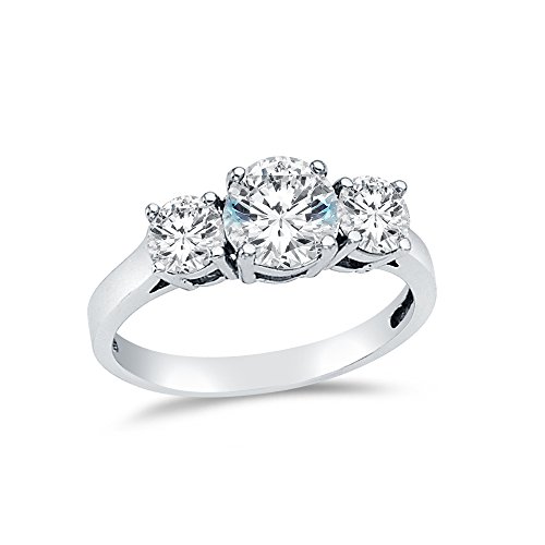 Size - 4 - Solid 14k White Gold Round Cut Three 3 Stone Wedding Engagement Ring, CZ Cubic Zirconia (1.7 ct.)