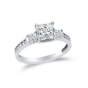 size - 6 - solid 14k white gold princess cut three 3 stone wedding engagement ring, cz cubic zirconia (1.75 ct.)