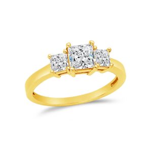 size - 9.5 - solid 14k yellow gold princess cut three 3 stone wedding engagement ring, cz cubic zirconia (1.5 ct.)