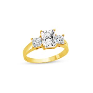 Size - 8.5 - Solid 14k Yellow Gold Radiant Cut Three 3 Stone Wedding Engagement Ring, CZ Cubic Zirconia (2.25 ct.)